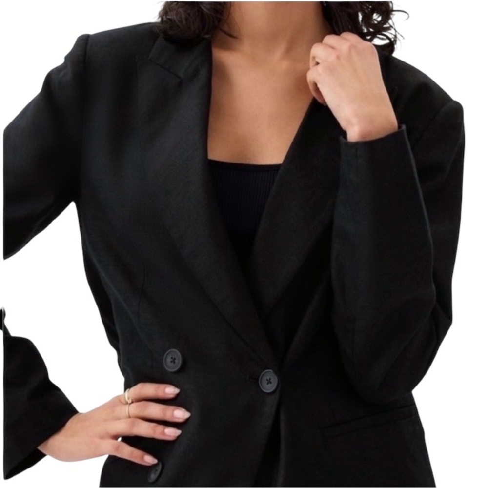 NWT Gap Linen-Cotton Belted Blazer in Black - Size L - Picture 3 of 14